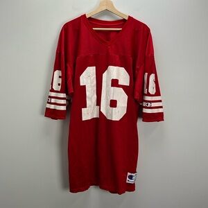 Vintage Champion Football Jersey Joe Montana 49ers 16 Red White Mens XL USA
